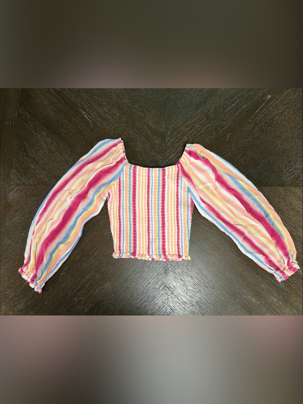 Chelsea & Violet Rainbow Stripe Smocked Top in Pink, Yellow, Blue